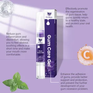 Detalle del gel de cuidado de encías Oralhoe con caja e ingredientes naturales de menta