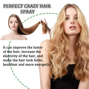 Close-up detail showing the volumizing and shining effect of hair spray on blonde hair.