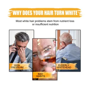 Informatieve grafiek die de oorzaken van wit haar voor verduisterende shampoo-zeep uitlegt