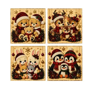 Christmas DIY pearl diamond painting art set with festive animal family designs