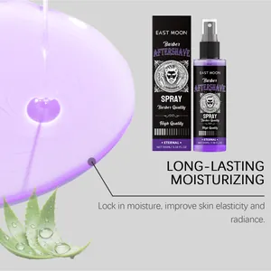 East Moon moisturizing aftershave spray for men showing liquid texture and aloe vera