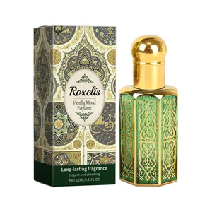 Olio profumato alla vaniglia in stile arabo 12 ml con boccetta verde e oro ornata