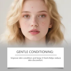 Close-up of skin condition with gentle conditioning text for acne patches.