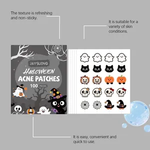 Detail view of JAYSUING Halloween acne patches featuring various cute cartoon designs