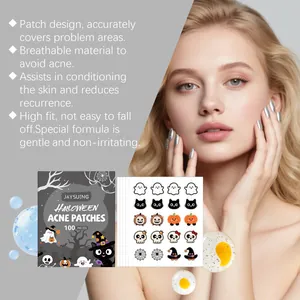 Close-up of Halloween themed acne patches with gentle breathable skin care formula
