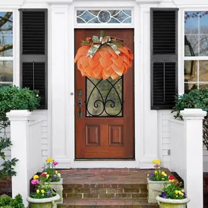 Halloween Pumpkin Wreath Fabric Autumn Harvest Door Decoration American Style Hand Woven Pumpkin Wreath For Yard Party Decor