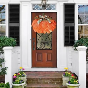 Creative orange mesh pumpkin wreath for Halloween front door and autumn garden decor