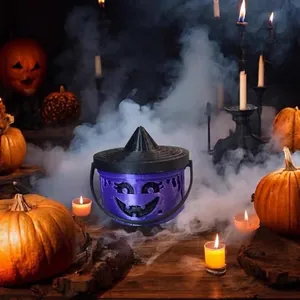 Close-up view of a purple spooky mini boo bucket figurine set in a Halloween scene