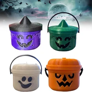 Halloween Spooky Mini Boo Bucket Figurines Miniature Pumpkin Bucket Ghost Witch Hat Candy Pails Desktop Ornaments