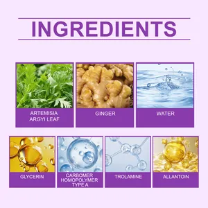 Detailed ingredients list for body care gel including mugwort leaf and ginger extracts.