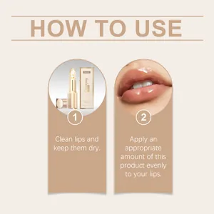 Step-by-step guide showing how to use gold foil color-changing moisturizing lipstick
