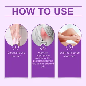 Three-step usage guide for joint care gel application on knee and leg skin.