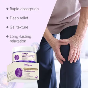 Detail of pain relief massage gel with elderly person holding knee for joint support