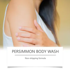 Close-up of smooth skin texture for Persimmon Body Wash with non-stripping formula.