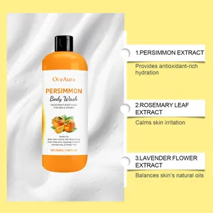 Detailed infographic of OCEAURA Persimmon Body Wash showing key natural ingredients.