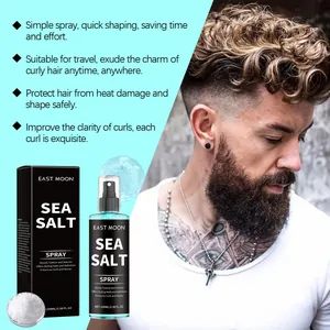 Detailansicht von East Moon Meersalzspray mit Stylingergebnissen am Haar