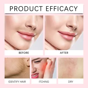 Detail view showing professional efficacy of facial hair removal spray before and after results.