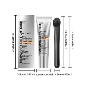 Detaillierte Ansicht von Augencreme-Tube, Box und Pinsel mit präzisen Maßangaben.