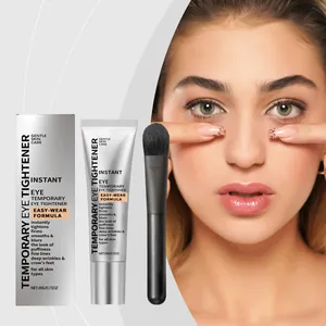 Detailansicht der Instant Eye Tightener Creme mit Applikatorbürste und Modelldemonstration