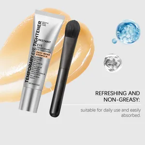 Detailansicht der Augencreme-Tube mit Applikator-Pinsel und Gel-Textur-Abstrich.