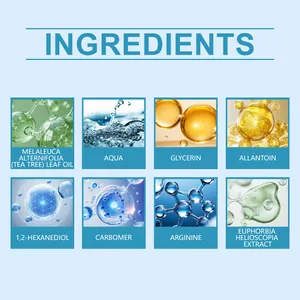 Lista de ingredientes naturales: aceite de árbol de té, glicerina y alantoína.