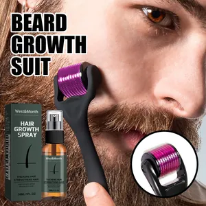 Professional beard growth kit featuring micro-needle roller and 30ml revitalizing spray