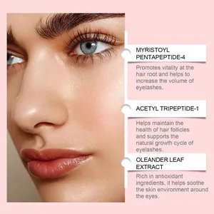 Detailed view of eyelash serum ingredients including peptides for growth and deep nourishment