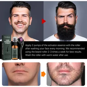 Professional beard growth spray and microneedle roller kit with before and after results