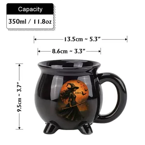 Gran taza de cerámica caldero de bruja de 350ml con diseño de bruja para Halloween