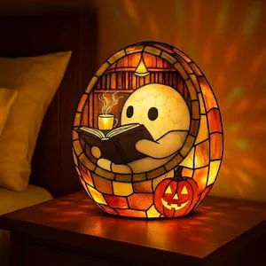 Divertida lámpara de lectura de fantasma en vidriera para decoración de Halloween