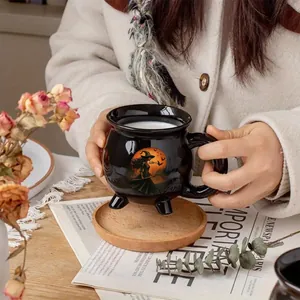 Taza de caldero negro creativa con diseño de bruja y pies para decoración de Halloween