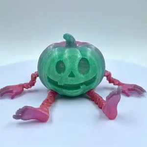 Kreatives 3D-gedrucktes bewegliches Kürbis-Monster mit flexiblen Gliedmaßen für Halloween.