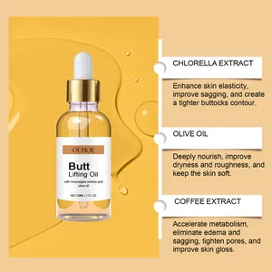 Detail of OUHOE Butt Lifting Oil featuring Chlorella, Olive Oil, and Coffee Extract benefits