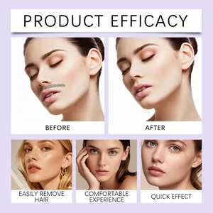 Efficacité crème épilatoire visage montrant avant après pour une peau lisse et douce.