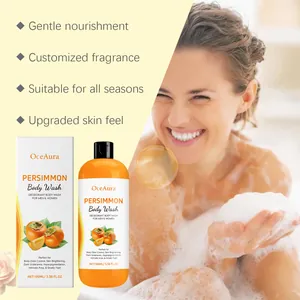 Detail of OCEAURA Persimmon Body Wash for gentle skin nourishment and fragrance.