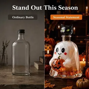 Detailed view of the ghost pumpkin Halloween decanter within a festive seasonal setting