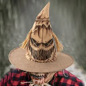 Realistic weathered burlap scarecrow hat for Halloween cosplay and spooky party decor
