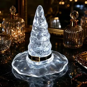 Lampada a forma di cappello da strega in resina con luci LED per decoro Halloween