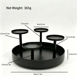 Detailed dimension view of black multi-tiered iron candle holder stand for tables