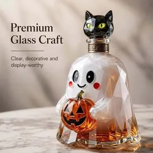 Ghost Pumpkin Halloween Decanter Faceted Glass Wine Bottle With Black Cat Stopper Party Decor Glass Craft Whiskey Decanter