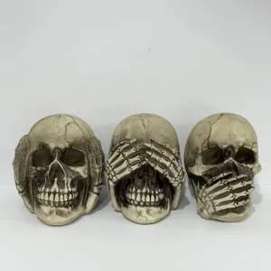 Set aus drei Hear See Speak No Evil Skelett Schädel Harz Halloween Dekofiguren für Tisch