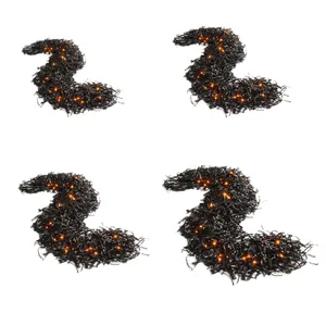 Set di decorazioni per camino di Halloween in tinsel nero con luci LED arancioni scintillanti