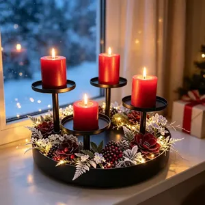 Iron 4-Head Christmas Candle Holder Metal Geometric Wreath Candelabra Centerpiece For Dining Table Atmosphere Decoration