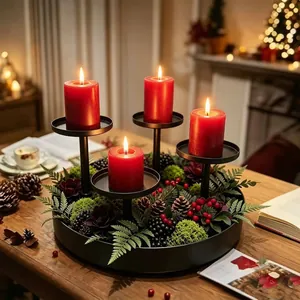 Atmospheric Christmas wreath iron candle holder with 4 heads for festive table centerpiece décor