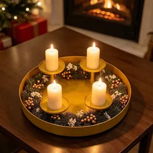 Christmas wreath iron candle holder with four cups for festive table decoration