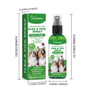 Spray antipulci e zecche per animali 100ml con scatola e dimensioni del prodotto