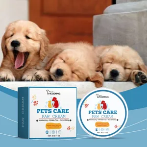 Detailed view of Yegbong pet paw care cream packaging and 30g jar with cute puppies