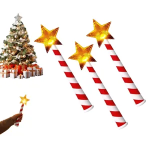 Light up star shaped magic wand Christmas lights with festive candy cane striped handle