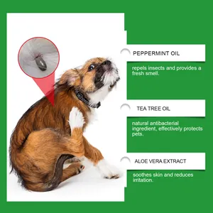 Dettagli ingredienti spray antiparassitario per cani con menta e olio di melaleuca