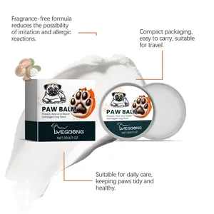 Détail du baume pour pattes de chien montrant la texture et l'emballage